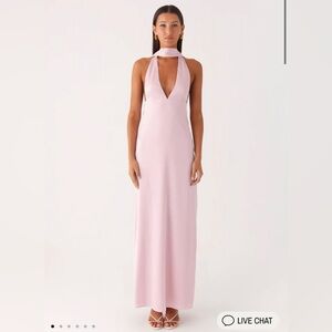 Alicia Satin Halter Maxi Dress - Baby Pink